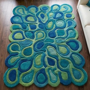 Tapis de bureau moderne en laine tuftée à la main, couleur bleu-vert unie, extra épais, adapté aux animaux domestiques, tapis moelleux - Product Image 3