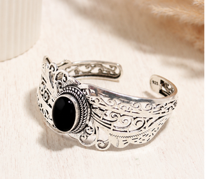 Black Onyx <b>Silver</b> <b>Cuff</b> <b>Bracelet</b> – Handmade 925 Sterling <b>Silver</b> Boho Jewelry for Women Natural Black Onyx <b>Bracelet</b> – Vintage Ster - Product Image 3
