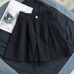 Jupe courte plissée en coton taille haute pour femme, couleur unie, décontractée, avec fermeture boutonnée et taille élastique - Product Image 2