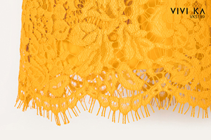 Short Bermuda Femme VIVI KA Taille Haute Jaune Dentelle Anti-Plis Coupe Droite Décontractée en Polyester Tissé VK5189 - Product Image 3