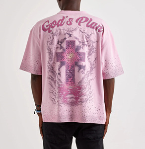 Camiseta Gráfica Oversize de Estilo Vintage para Hombre, Rosa, Manga Corta, Estilo Urbano, de Algodón Estampado - Product Image 3