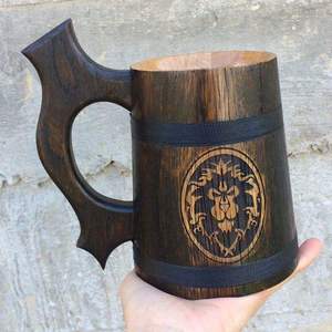 Vintage Wooden Mug with Handle Eco-Friendly and Microwave Safe Reusable <b>for</b> Home Use with Lid - Product Image 1