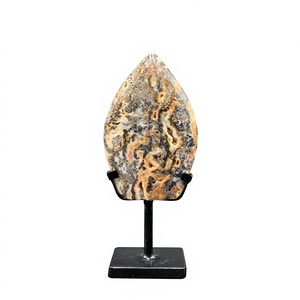 Zebra Jasper Flame Sculpture Black White Pattern <b>Stone</b> Iron Stand Cabochon Style Custom Size 12.5-15 cm Available - Product Image 3