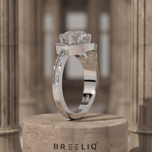 Bague de fiançailles en or blanc 14 carats de qualité supérieure avec diamant rond de 2 carats, halo incurvé, épaule fendue et pavé, fournisseur de bijoux personnalisés - Product Image 2