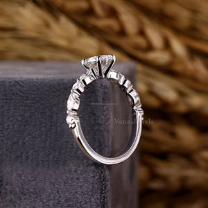 Anillo de compromiso de diamante cultivado en laboratorio de corte redondo de oro blanco de 18 quilates, corte Marquesa, regalo de aniversario perfecto, estilo de moda certificado IGI - Product Image 3