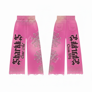 Pantalon droit ample pour homme, de haute qualité, style vintage délavé, orné de strass et cristaux, pour le streetwear et la mode urbaine - Product Image 3