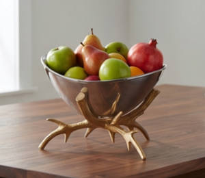 Bol élégant en argent métallisé de qualité supérieure avec base en bois doré, plat décoratif rétro pour l'intérieur de la maison, accent élégant pour la maison - Product Image 6