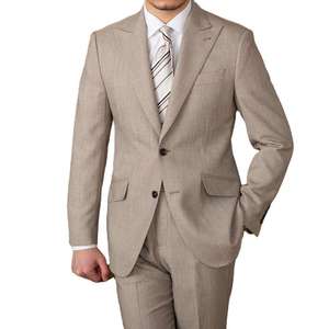 Costume d'affaires beige pour homme, simple boutonnage, col à revers, en laine et polyester, infroissable, coupe classique, style britannique - Product Image 1