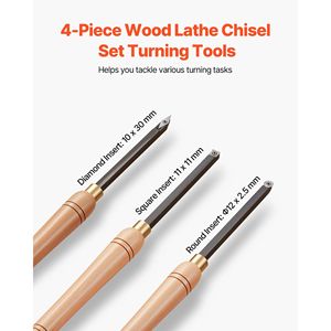 Set di 4 Utensili per Tornitura del Legno con Punta Diamantata Quadrata e Manico in Legno per Sgrossatura, Finitura e Dettaglio - Product Image 2