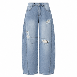 Pantalons en jean personnalisés pour femmes, jeans droits en denim brut taille mi-haute, fournisseur en gros pour marques de denim haut de gamme - Product Image 6
