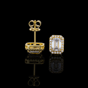 <b>Emerald</b> Cut Diamond <b>Stud</b> Earrings 925 silve Plated Geometric Luxury Bezel Setting Unisex Everyday Wear - Product Image 1