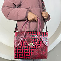 Sac à main en cuir véritable fait à la main en gros, sac à bandoulière avec motif en damier, style western, sac à main pour femmes