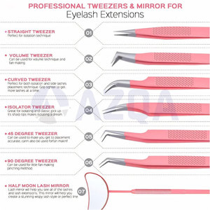 Ensemble de pinces professionnelles en acier inoxydable pour extensions de cils avec miroir pour une application et un isolation précis des cils - Product Image 3