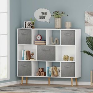 Libreria Moderna Industriale Bianca Solida, Arredamento Minimalista per Soggiorno o Ufficio, Disponibile in Vari Stili di Pannelli in Legno Massello - Product Image 2