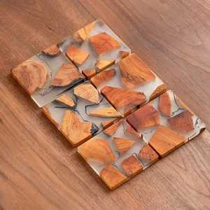 Customized Design Acacia Wood and Resin Coaster Cup and Mug Trivet Drink Cup Coasters Resin for Home, Office, <b>Bar</b> Decor - Product Image 6