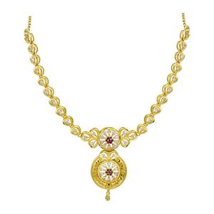 Colliers courts plaqués or 14K, 18K, 24K avec pierres AD et rubis, design traditionnel, ensemble de bijoux de mariée tendance, vente en gros - Product Image 5