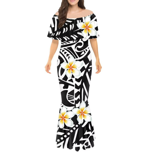 Vestido de sirena ajustado con estampado polinesio tradicional samoano, diseño personalizado, sin hombros, vestidos Puletasi para mujer - Product Image 1