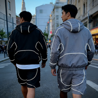 Ensemble de survêtement en nylon pour homme avec logo personnalisé OEM, veste coupe-vent et short imperméables avec bordure réfléchissante, vêtements de sport
