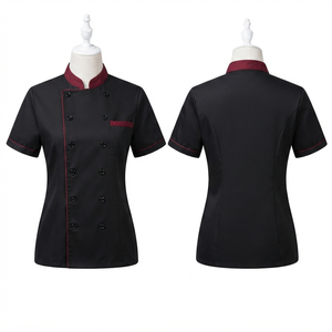 เสื้อเชฟแบบยูนิเซ็กซ์ ผ้าทวิลโพลีคอตตอน 240 GSM พิมพ์ลายสกรีนสีส้ม แขนสั้น กระดุมสองแถว สำหรับร้านอาหารและบาร์ - Product Image 3