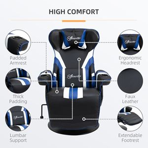 Sedia da gioco reclinabile in stile Racing con supporto lombare e portabicchieri in nero/bianco/blu - Product Image 5