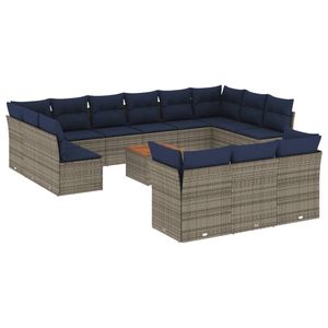 Juego de sofá de patio de ratán polivinílico gris de 14 piezas con cojines Muebles de exterior duraderos - Product Image 2