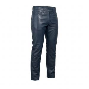 <b>Men's</b> Mid Waist Lightweight Casual Leather Straight Leg Pants with Button Fly Moto Biker Style Autumn Wear - Product Image 2
