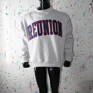 REUNION ASH GREY <b>Mock</b> <b>Neck</b> Sweatshirt 100% BLUE Applique Embroidery wide <b>neck</b> Sweatshirt Finer Threads - Product Image 1