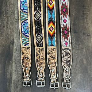 Durable Top Quality Soft Comfortable Durable Genuine Leather Pet Dog Collar Luxury Design Hand Tooled Leather Beaded Pet Collar - Product Image 4