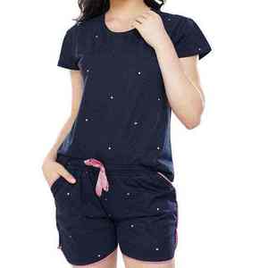 Ensemble décontracté 2 pièces pour femme, haut à manches courtes col rond et short, coloris marine, respirant, en polyester, style sportif, idéal printemps-été - Product Image 4