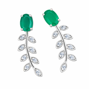 Modernos Pendientes Colgantes de Plata de Ley con Circonita Cúbica Verde Ónix en Forma de Hoja, Chapados en Rodio, para Aniversario o Compromiso - Product Image 1