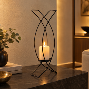 Portavelas Escultural con Diseño Artístico de Aro Abierto, Marco Metálico Estable, Centro de Mesa Moderno, Detalles Elegantes |   Decorativo - Product Image 3