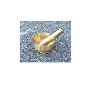 Bold Blossom Brass Mortar Pestle Set Unpolished Manual Spice <b>Grinder</b> <b>Herb</b> Mallet Food Grade Dishwasher Safe Made in India - Product Image 2