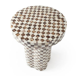 Tabourets à motif damier festonné, mosaïque artisanale en nacre, petite table d'appoint pour la décoration du salon et de la chambre - Product Image 4