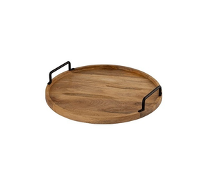 Plateau rectangulaire en bois d'acacia décoratif pour la restauration, avec poignée en métal, fabriqué à la main en Inde, vaisselle en bois véritable, plateaux de service pour la nourriture - Product Image 6