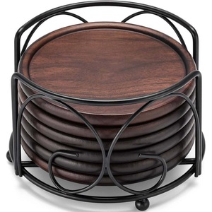 Juego de Posavasos de Madera de Nogal Negro de Lujo con Soporte, Posavasos Redondos de Madera para Mesa de Café, Bar, Decoración del Hogar y Cocina - Product Image 6