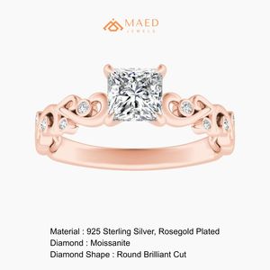 Anillo de Moissanita con Corte Princesa, Elegante y Lujoso, para Mujer, Chapado en Oro Rosa, para Compromiso, Aniversario, Boda, Regalo de Joyería - Product Image 6