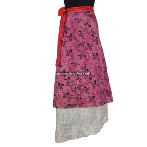 Indian Vintage 2 Layer Magic Hippie Sari Silk <b>Wrap</b> <b>Skirts</b> for Beach Wear 2 Layer Reversible Magic Silk Saris <b>Wrap</b> Long <b>Skirt</b> - Product Image 3