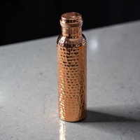 Botol Air Tembaga Gaya Vintage dengan Finishing Palu, Perlengkapan Minum Portabel untuk Perjalanan, Desain Modern