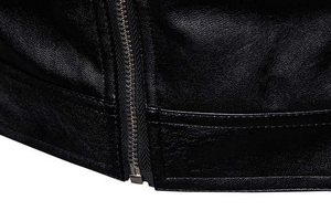 Men's Black PU Leather <b>Jacket</b> Stand Collar Zipper Closure Moto Biker Style <b>Slim</b> <b>Fit</b> Autumn Solid Color Regular Sleeve - Product Image 4