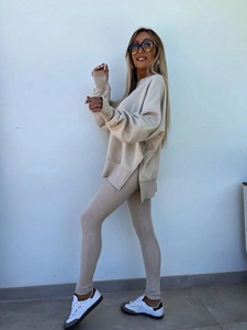 Ensemble de jogging pour femme, veste zippée ajustée en coton et polyester, respirant, extensible, vêtements de sport, tenue de fitness. - Product Image 5