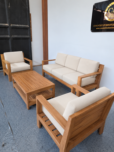 Conjunto de Muebles de Jardín Modernos de Madera de Teca con Mesa de Centro de Listones - Product Image 1