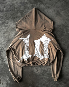 Sweat à capuche zippé vintage délavé avec strass, coupe oversize, style streetwear usé pour hommes et femmes - Product Image 2