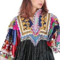 Tenue ethnique traditionnelle afghane Kuchi en mousseline de soie, longue, faite à la main, brodée, perlée, appliquée, respirante, lavable, tribale