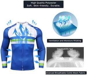 Ensemble maillot et short de cyclisme pour homme, bleu, vert, blanc, manches longues, respirant, en spandex et polyester, tenue de cyclisme d'équipe - Product Image 2