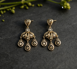 Boucles d'oreilles pendantes vintage plaquées or avec zircon taille poire, bijoux de mariage pour femme en alliage - Product Image 1