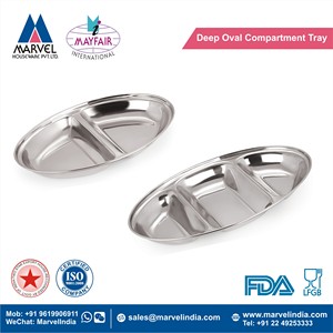 Stainless Steel Eco-Friendly Multi-Compartment Dishwasher Safe Classic Style Oval Serving <b>Plate</b> & Compartment Tray - Product Image 2