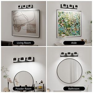 Modern 3-<b>Light</b> Black LED <b>Vanity</b> <b>Light</b> up and Down Wall <b>Light</b> Fixture for Bathroom 6000K for Over <b>Mirror</b> Lighting - Product Image 5