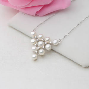 Handmade S925 <b>Silver</b> DIY Pendant Necklace for Women 10 <b>Beads</b> with 5-6 Pearl Set Chain Female Triangle Design - Product Image 3
