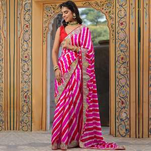 Exquisite Designer Embroidery RV Creation Pink Unstitched Saree Beautiful <b>Indian</b> & <b>Pakistani</b> <b>Clothing</b> - Product Image 1