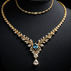 Collier sophistiqué en filigrane d'or avec un grand pendentif en cristal. Disponible à prix de gros, qualité supérieure - Product Image 3